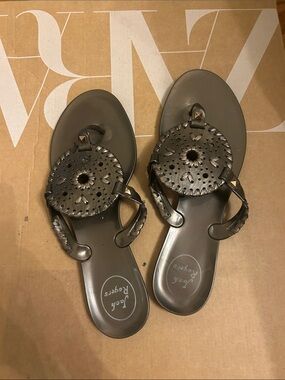 Jack Rogers Metallic Bronze Braided Medallion Thong Sandals
